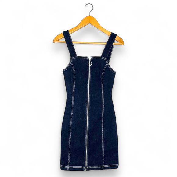 Topshop Women's 90s Style Zip Front Denim Dress Size US 4 Indigo Dark Wash Jean - Picture 1 of 7